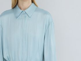 Блузка из сатина с поясом, Зеленый