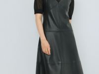 Платье А-силуэта из искусственной кожи, Черный