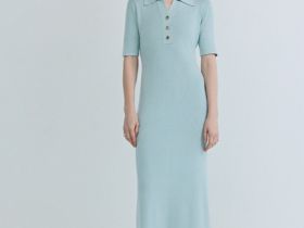 Платье в рубчик с воротником поло, Зеленый