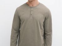 Лонгслив с воротником хенли, Бежевый