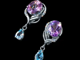 Серьги из серебра с аметистами, топазами и фианитами э0681сг01260368