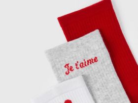 Носки в рубчик, 3 пары, Красный