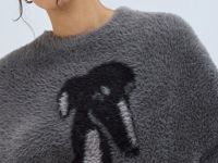 Пушистый джемпер с принтом собаки, Серый