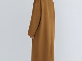 Двубортное пальто из шерсти с шарфом, Желтый