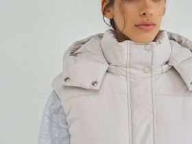 Утеплённый жилет с капюшоном, Бежевый