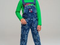 Полукомбинезон текстильный джинсовый утепленный флисом для мальчиков