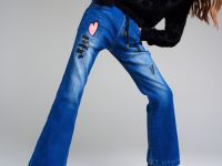 Брюки текстильные джинсовые утепленные флисом для девочек