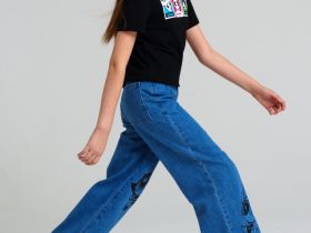 Брюки текстильные джинсовые для девочек