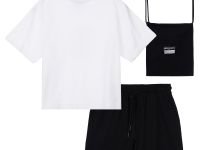 Комплект трикотажный для девочек: фуфайка (футболка), шорты, сумка-мешок