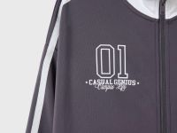 Серое худи супероверсайз из скубы на молнии с принтом Глория Джинс