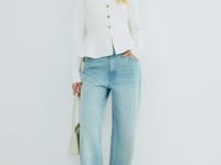 Кардиган на пуговицах с баской, Белый