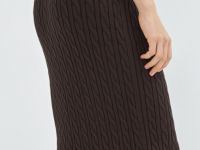 Прямая трикотажная юбка, Коричневый