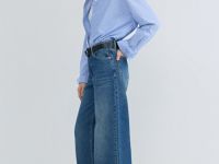 Ультраширокие джинсы с высокой посадкой, Синий