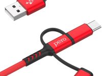 Кабель Pero DC-06 USB / Apple Lightning / microUSB / USB-C 2 м Красный