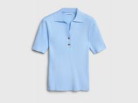 Джемпер в рубчик с воротником-поло, Голубой