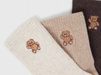 Носки с вышивкой для девочек, 3 пары, Бежевый
