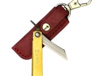 Складной нож Nagao Higonokami Mame Miniature, 40мм, сталь SK-5, рукоять латунь, красный чехол