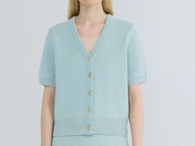 Укороченный кардиган с золотыми пуговицами, Зеленый