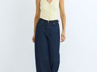 Трикотажный жилет в рубчик с воротником, Желтый