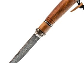 Авторский нож Сокол, сталь мозаичный дамаск, подарочная шкатулка