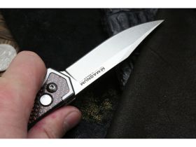Полуавтоматический складной нож Magnum Rubico Auto - Boker 01SC054, сталь 440A Stonewash, рукоять карбон/нержавеющая сталь, чёрно-красный