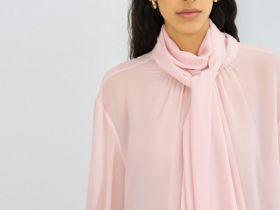 Блузка из шифона с шарфом, Розовый