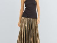 Юбка макси из ткани с эффектом жидкого золота, Золотой