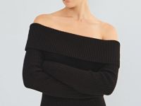 Вязаное платье с открытыми плечами, Черный