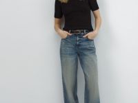 Свободные прямые джинсы средней посадки, Синий