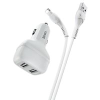 Автомобильное зарядное устройство Hoco Z36 Leader 2xUSB/кабель USB- Lightning 2.4A (белый)