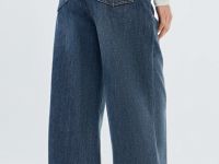 Утеплённые широкие джинсы, Синий