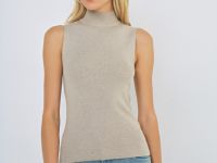 Вязаная майка с воротником-стойкой, Бежевый