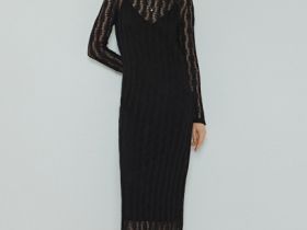 Ажурное платье миди, Черный