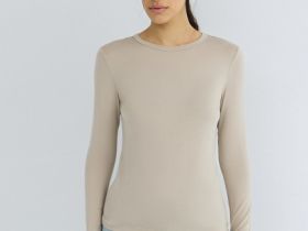 Лонгслив с содержанием модала и шёлка, Бежевый