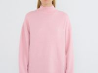 Джемпер с воротником-стойкой, Розовый