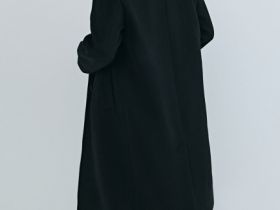 Длинное двубортное пальто из шерсти, Черный