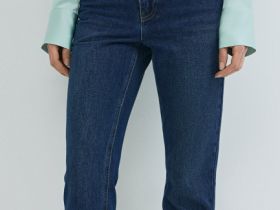 Прямые джинсы с высокой посадкой, Синий