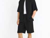 Рубашка из вискозы с коротким рукавом, Черный