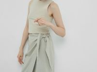 Юбка миди изо льна, Бежевый