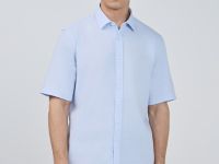 Рубашка из структурной ткани, Голубой