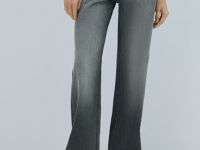 Расклёшенные джинсы с высокой посадкой, Серый