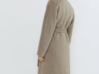 Длинное двубортное пальто с поясом, Бежевый