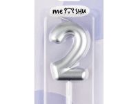 Свеча для торта с держателем MESHU "Цифра 2", 6 см, серебряная, блистер