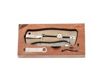 Нож складной LionSteel SR1DI G, сталь дамаск, рукоять титан