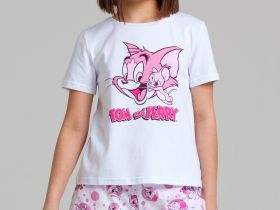 Комплект трикотажный для девочек: фуфайка (футболка), шорты