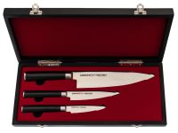 Набор из 3-х кухонных ножей Samura Mo-V в подарочной коробке  "Поварская тройка", сталь AUS-8, рукоять G10