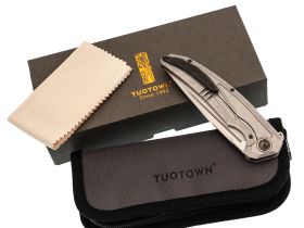 Складной нож TUOTOWN Espada, сталь Tmax, рукоять Grey Crystal Ti/Chaotic Gold CF
