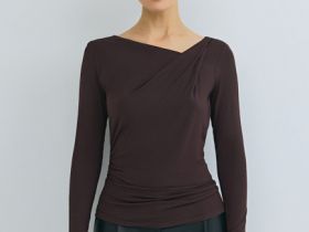 Лонгслив с драпировкой и асимметричным вырезом, Коричневый