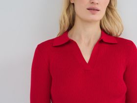 Джемпер поло в рубчик, Красный