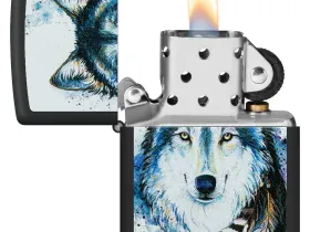 Зажигалка ZIPPO Feed the Good Wolf с покрытием Black Matte, латунь/сталь, черная,матовая